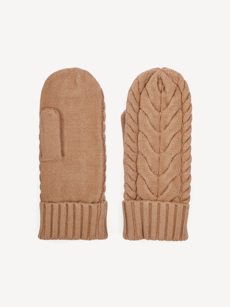 Varley Brown Charlene Cable Knit Mitten Gloves - Image 1 of 4