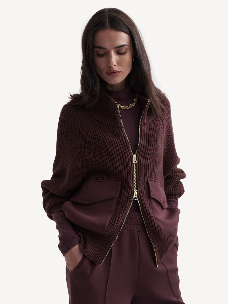 Varley Deep Mahogany Tessa Knit Jacket - Image 1 of 7