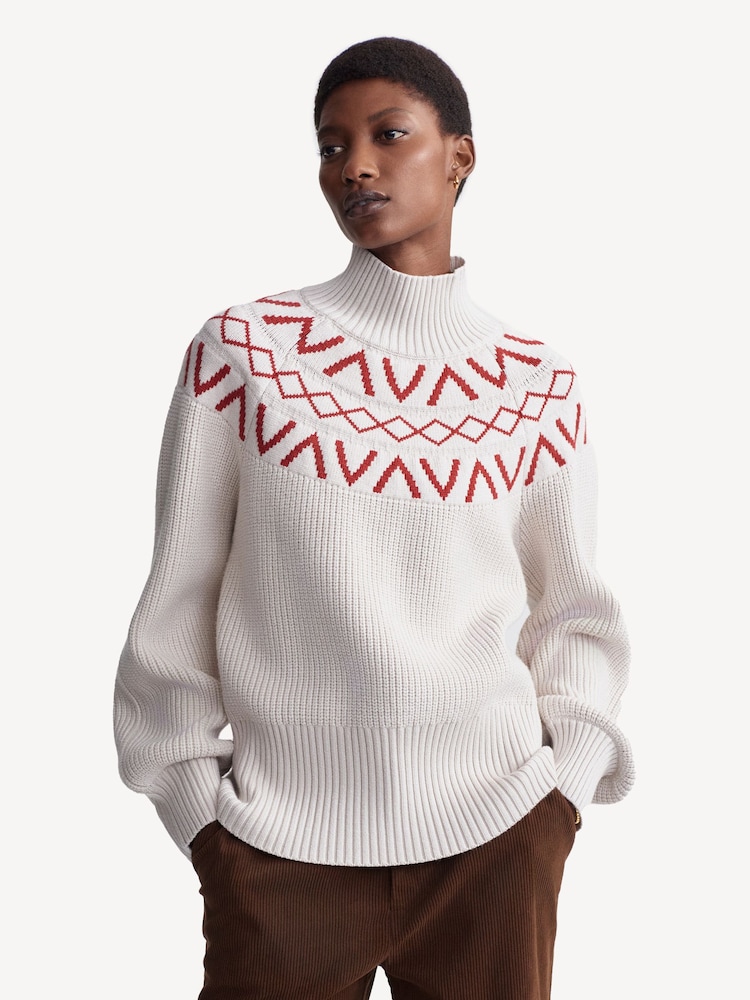 Varley Cream Marcie Fairisle Pattern Yoke Knit Jumper - Image 1 of 8