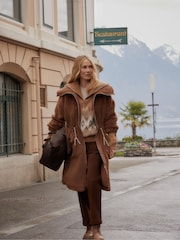 Varley Brown Logan Sherpa Coat - Image 6 of 9