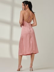 Jolie Moi Pink Satin Cowl Neck Midi Dress - Image 2 of 6