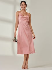 Jolie Moi Pink Satin Cowl Neck Midi Dress - Image 4 of 6