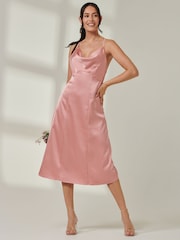 Jolie Moi Pink Satin Cowl Neck Midi Dress - Image 5 of 6