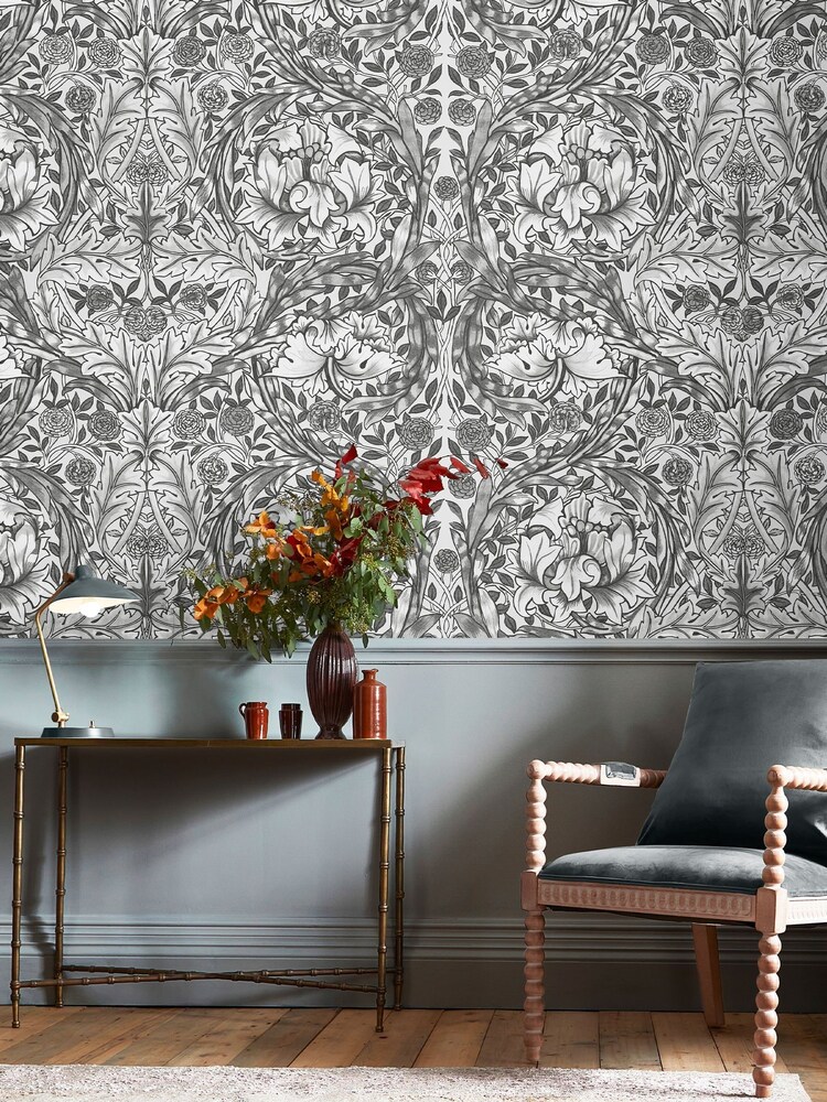 William Morris At Home Grey African Marigold Fixed Size 4M Mural - Image 1 of 5 William Morris At Home Grey African Marigold Fixed Size 4M Mural - Image 1 of 5