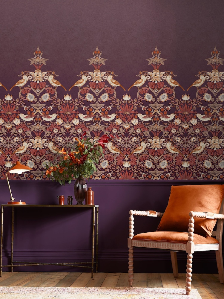 William Morris At Home Purple Strawberry Thief Fixed Size 4M Mural - Image 1 of 5