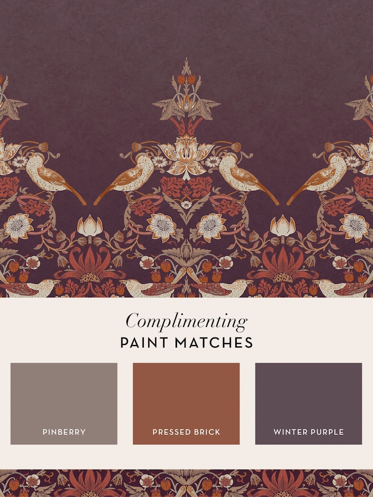 William Morris At Home Purple Strawberry Thief Fixed Size 4M Mural - Image 5 of 5
