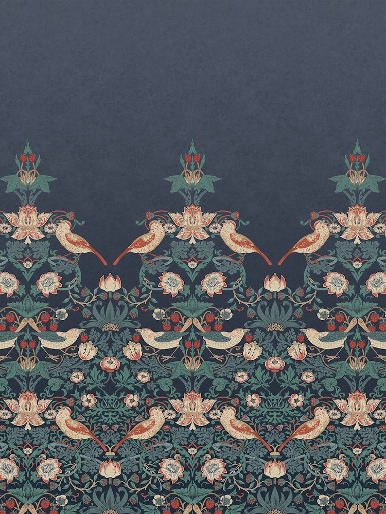 William Morris At Home Navy Strawberry Thief Fixed Size 4M Mural - Image 2 of 5