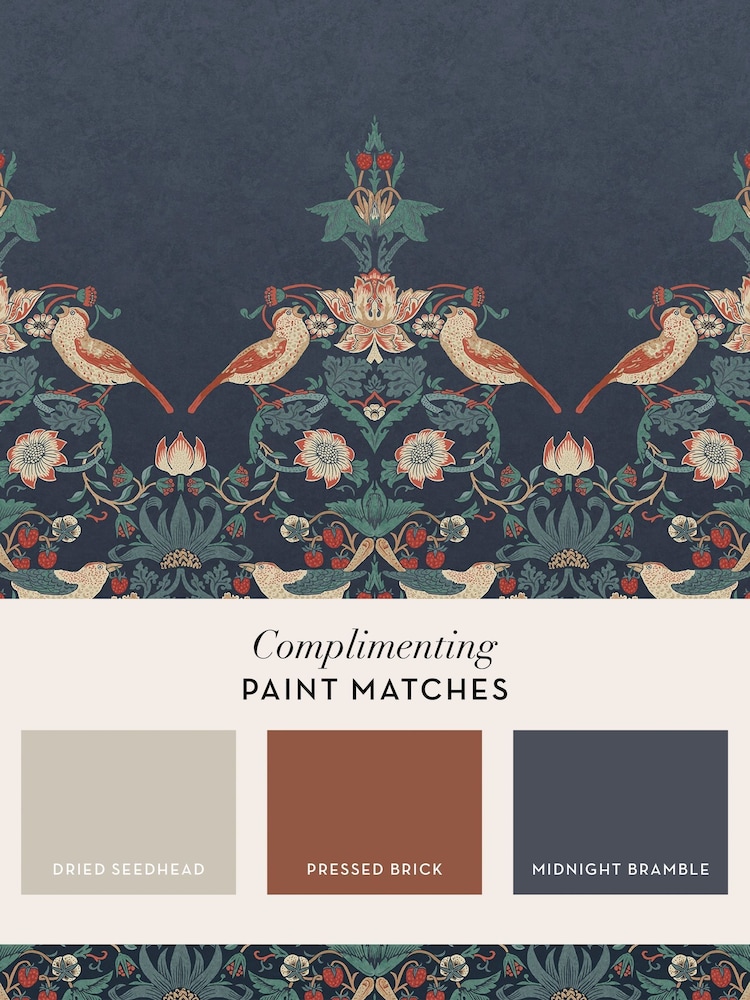 William Morris At Home Navy Strawberry Thief Fixed Size 4M Mural - Image 5 of 5