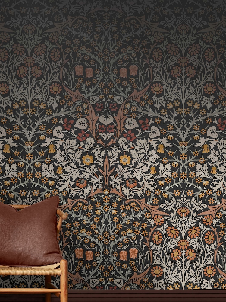 William Morris At Home Multi Blackthorn Charcoal Fixed Size 4M Mural - Image 1 of 5