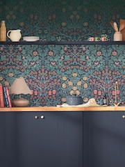 William Morris At Home Navy Blackthorn Fixed Size 4M Mural - Image 1 of 5