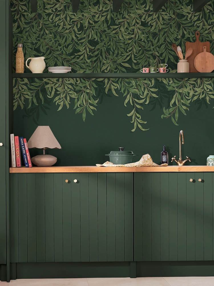 William Morris At Home Green Willow Bough Deep Fixed Size 4M Mural - Image 1 of 5