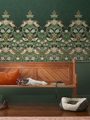 William Morris At Home Green Strawberry Thief Fixed Size 4M Mural - Image 1 of 5