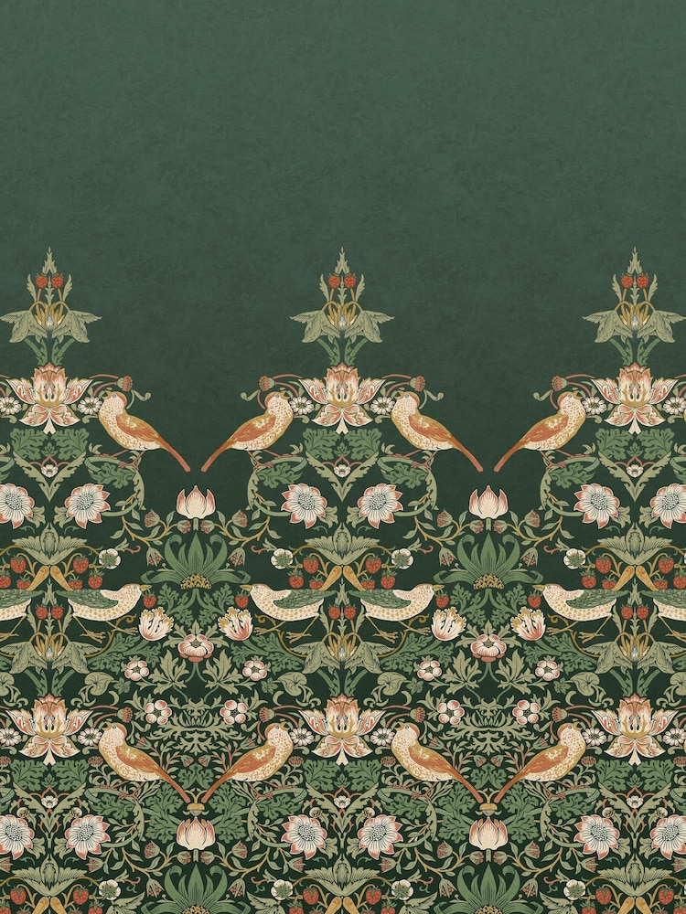 William Morris At Home Green Strawberry Thief Fixed Size 4M Mural - Image 2 of 5