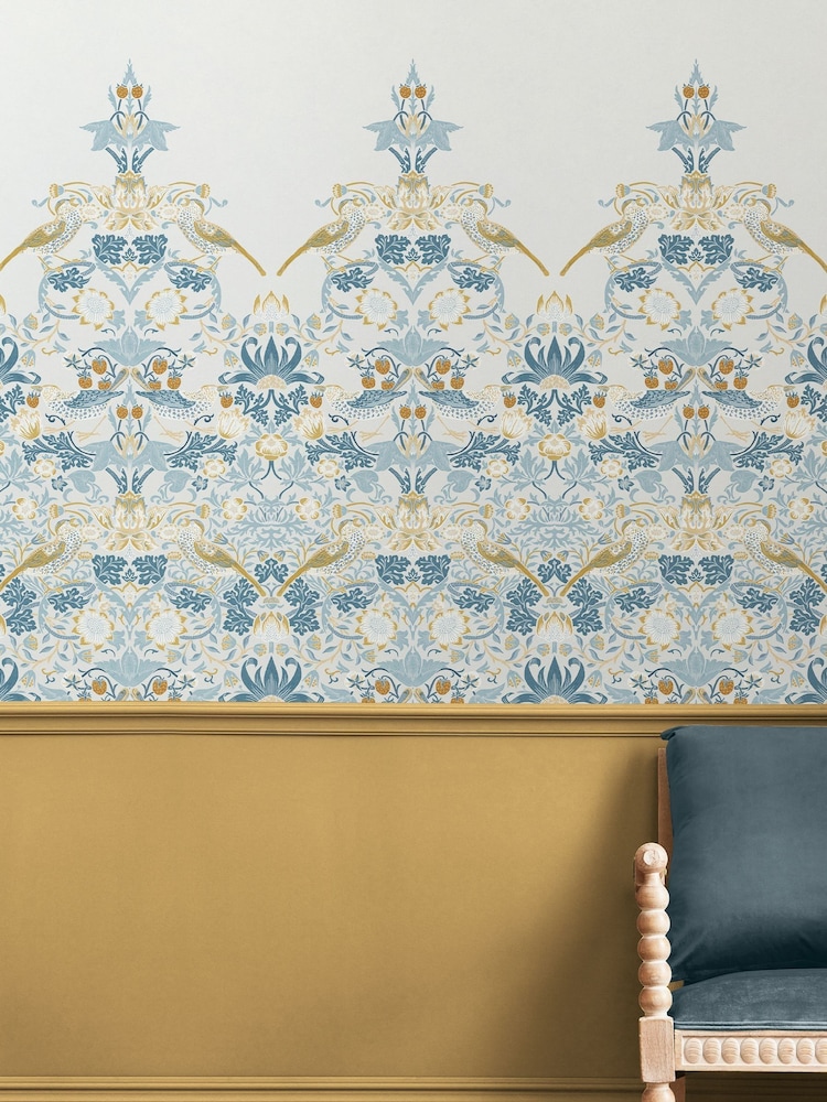 William Morris At Home Blue Strawberry Thief Fixed Size 4M Mural - Image 1 of 5