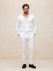 Banana Republic White Slim Poplin Tuxedo Shirt - Image 1 of 5