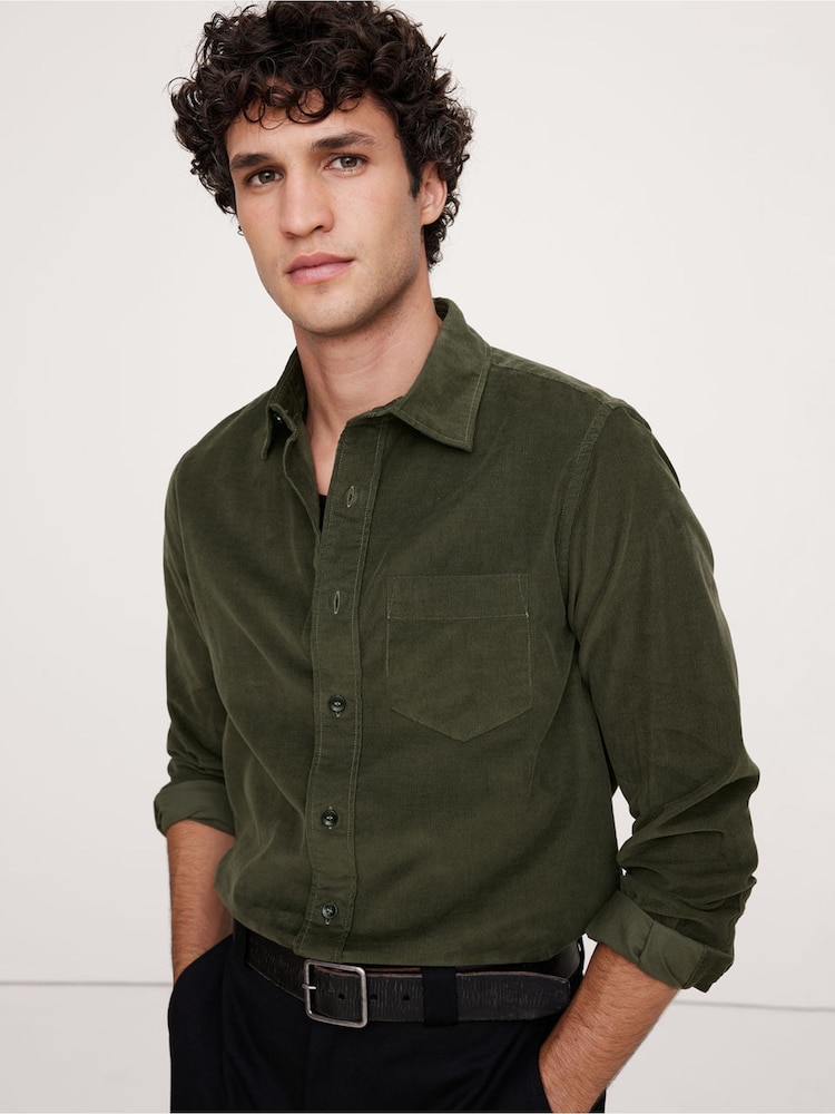 Banana Republic Green Lightweight Corduroy Shirt - Image 1 of 4