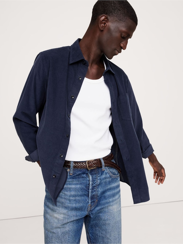Banana Republic Navy Blue Lightweight Corduroy Shirt - Image 1 of 1 Banana Republic Navy Blue Lightweight Corduroy Shirt - Image 1 of 1