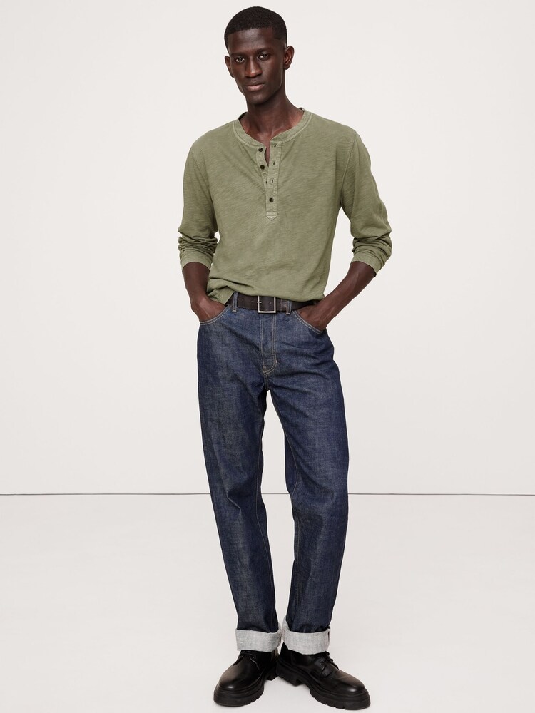 Banana Republic Green Soft Wash Henley Long Sleeve T-Shirt - Image 1 of 1