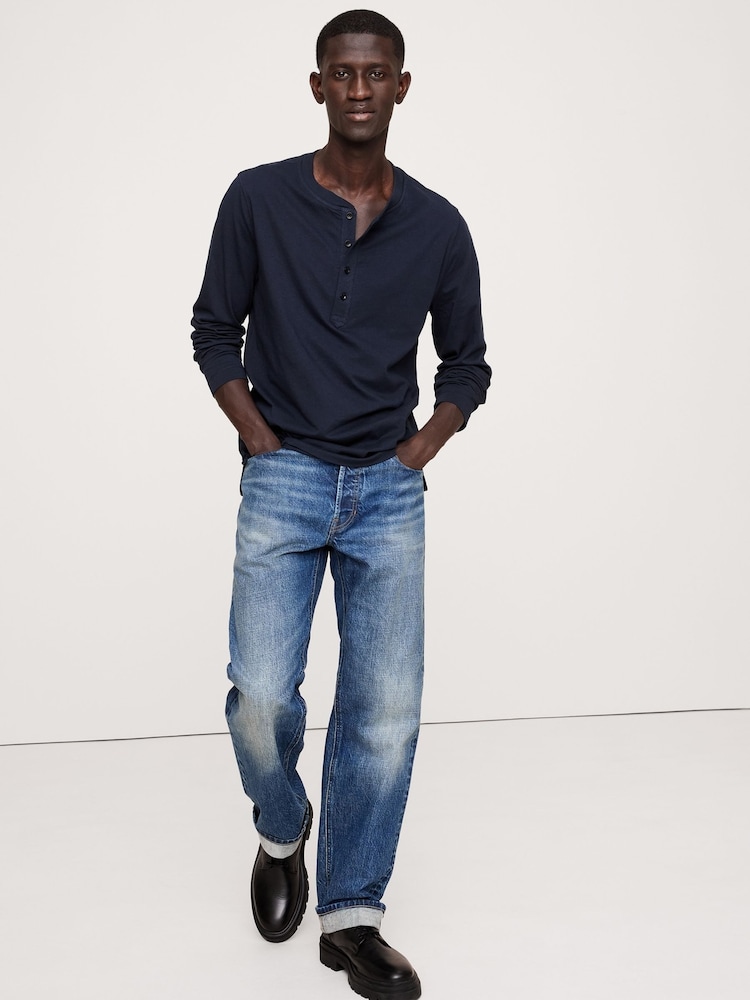Banana Republic Navy/Blue Soft Wash Henley Long Sleeve T-Shirt - Image 1 of 1