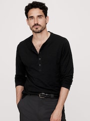 Banana Republic Black Soft Wash Henley Long Sleeve T-Shirt - Image 1 of 1