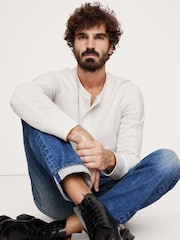 Banana Republic Beige Slub Double-Knit Henley Long Sleeve T-Shirt - Image 1 of 1