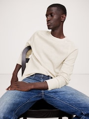 Banana Republic White Slub Double-Knit Long Sleeve Crew-Neck T-Shirt - Image 1 of 3