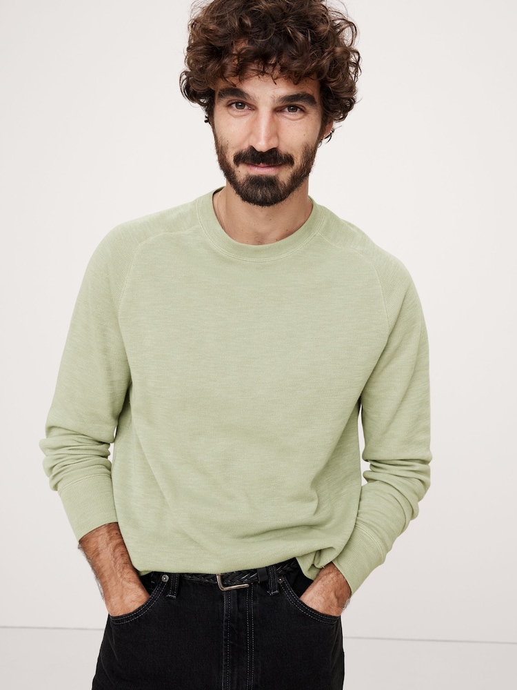Banana Republic Green Slub Double-Knit Long Sleeve Crew-Neck T-Shirt - Image 1 of 1