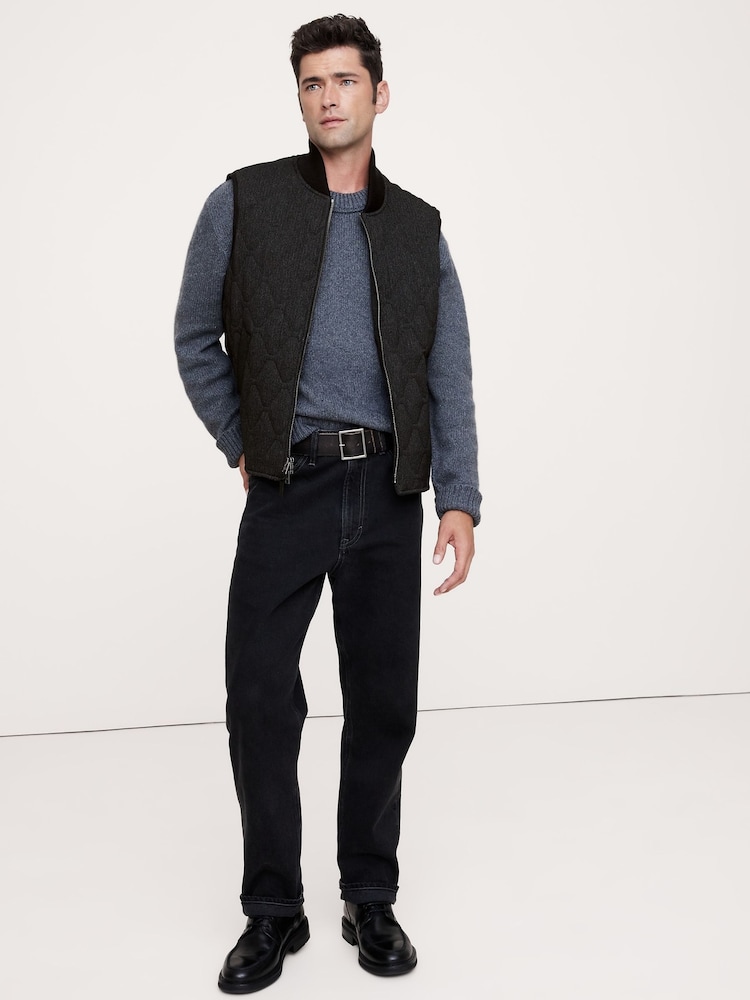 Banana Republic Black Herringbone Quilted Vest Jacket - Image 1 of 5 Banana Republic Black Herringbone Quilted Vest Jacket - Image 1 of 5
