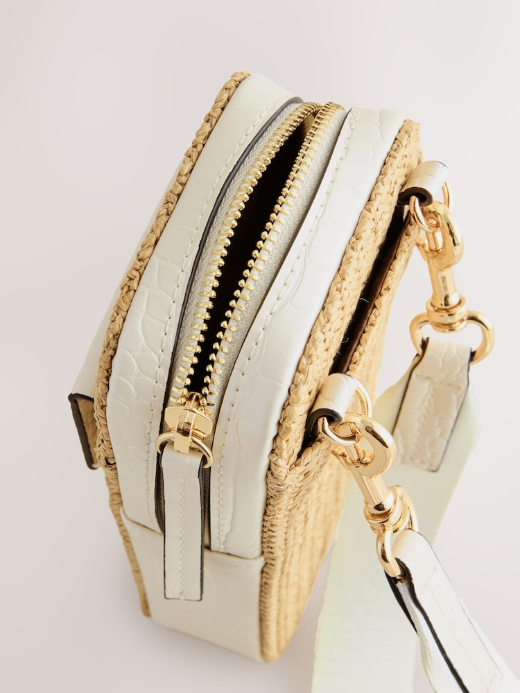 Natural Raffia Effect Cross-Body Phone Bag - Image 8 of 8 Natural Raffia Effect Cross-Body Phone Bag - Image 8 of 8