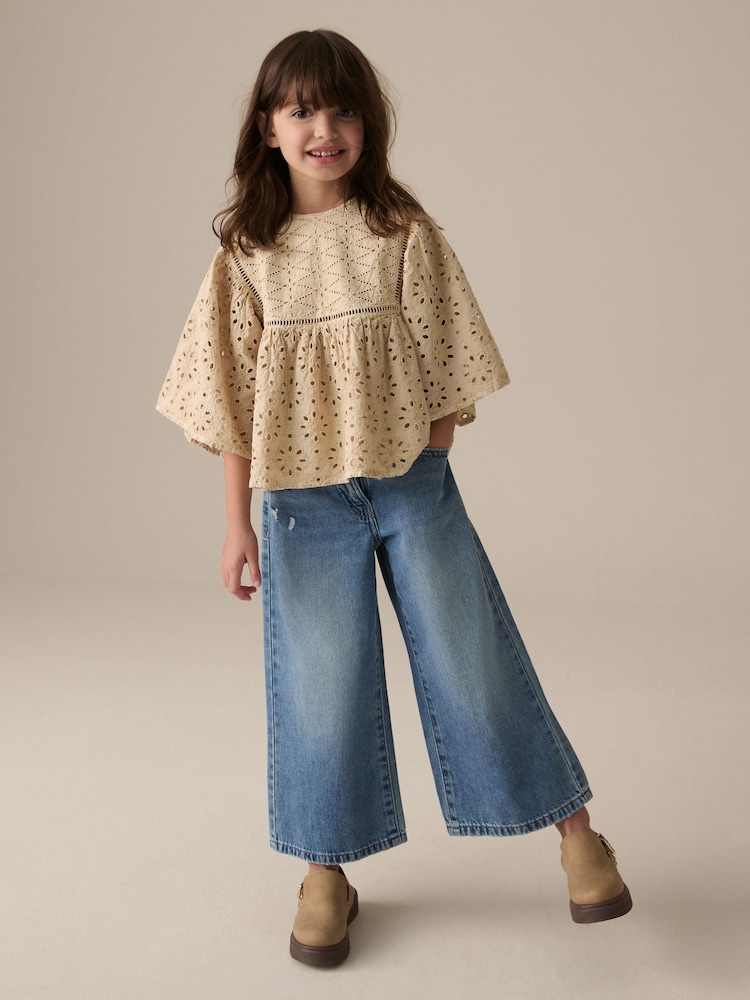 Coffee 100% Cotton Broderie Blouse (3-16yrs) - Image 2 of 8