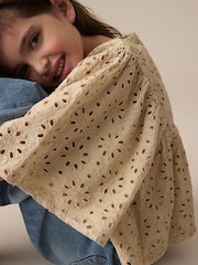 Coffee 100% Cotton Broderie Blouse (3-16yrs) - Image 4 of 8