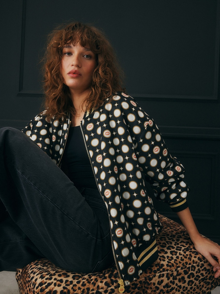 Rockett St George Black/Ecru Mono Lips Bomber Jacket - Image 1 of 10