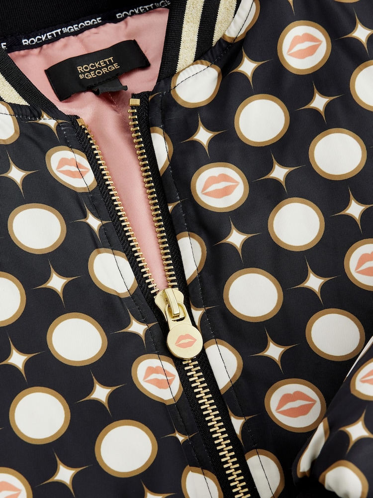 Rockett St George Black/Ecru Mono Lips Bomber Jacket - Image 10 of 10