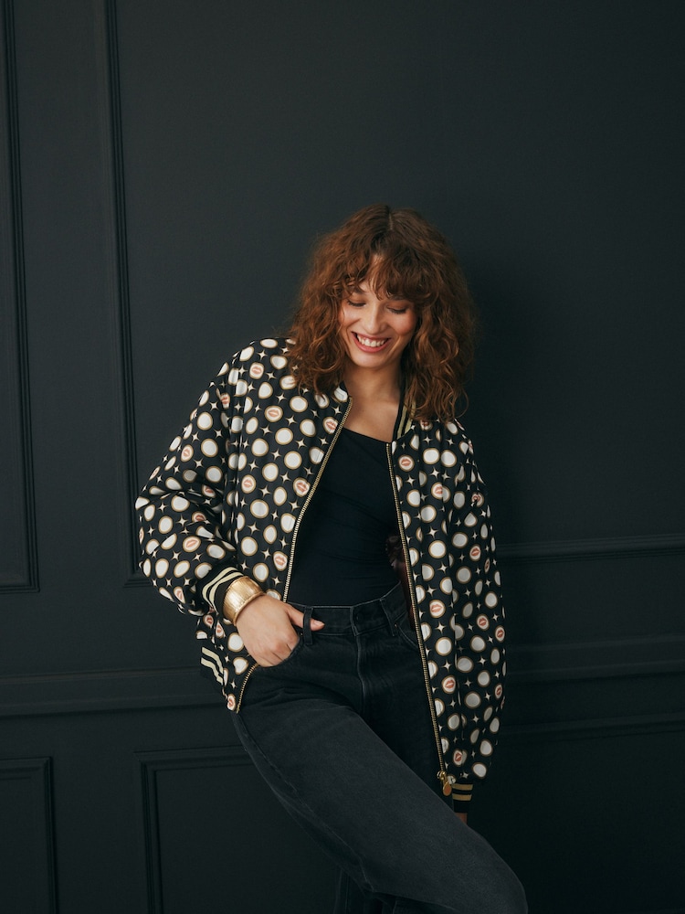 Rockett St George Black/Ecru Mono Lips Bomber Jacket - Image 2 of 10
