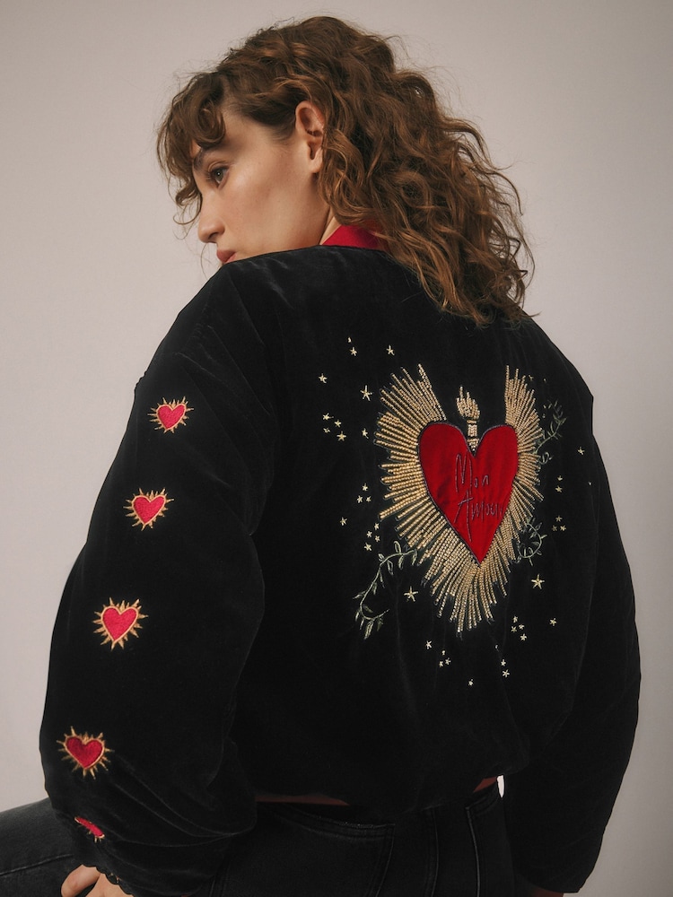 Rockett St George Black Velvet Embroidered Bomber Jacket - Image 1 of 8