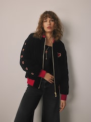 Rockett St George Black Velvet Embroidered Bomber Jacket - Image 2 of 8
