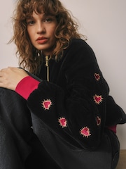 Rockett St George Black Velvet Embroidered Bomber Jacket - Image 4 of 8