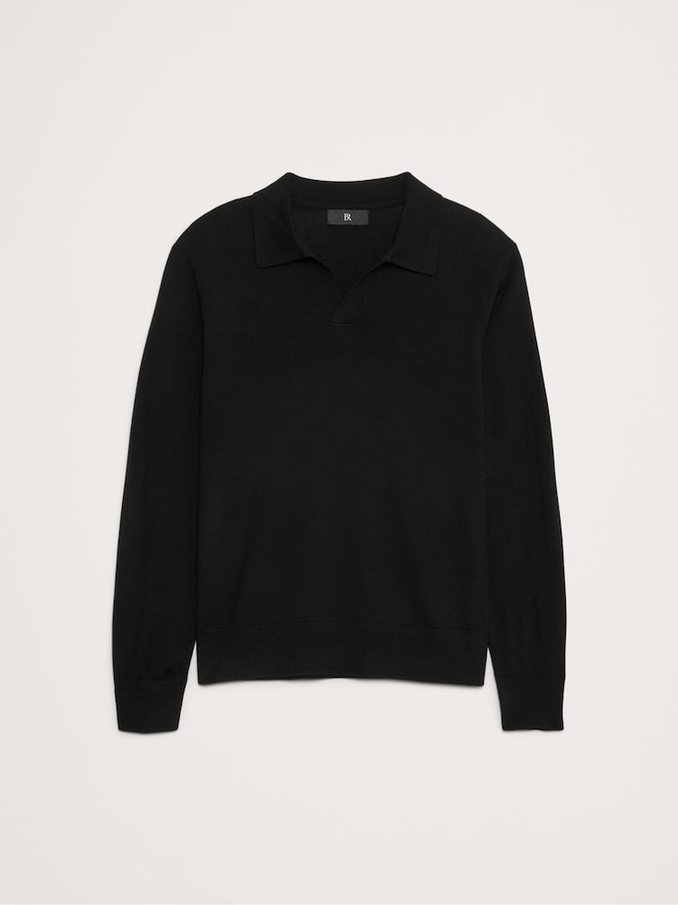 Banana Republic Black Merino Wool Italian Jumper Polo - Image 5 of 5