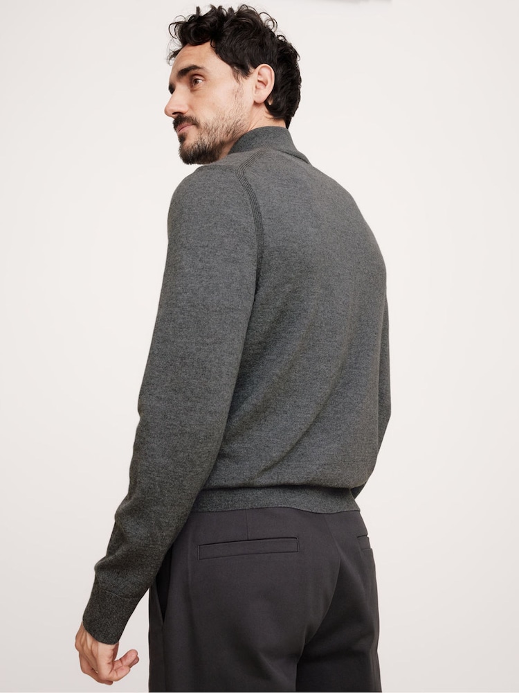 Banana Republic Grey Merino Wool Italian Half-Zip Jumper - Image 2 of 4
