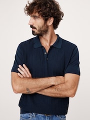 Banana Republic Navy/Blue Herringbone Cotton Sweater Polo Shirt - Image 1 of 1