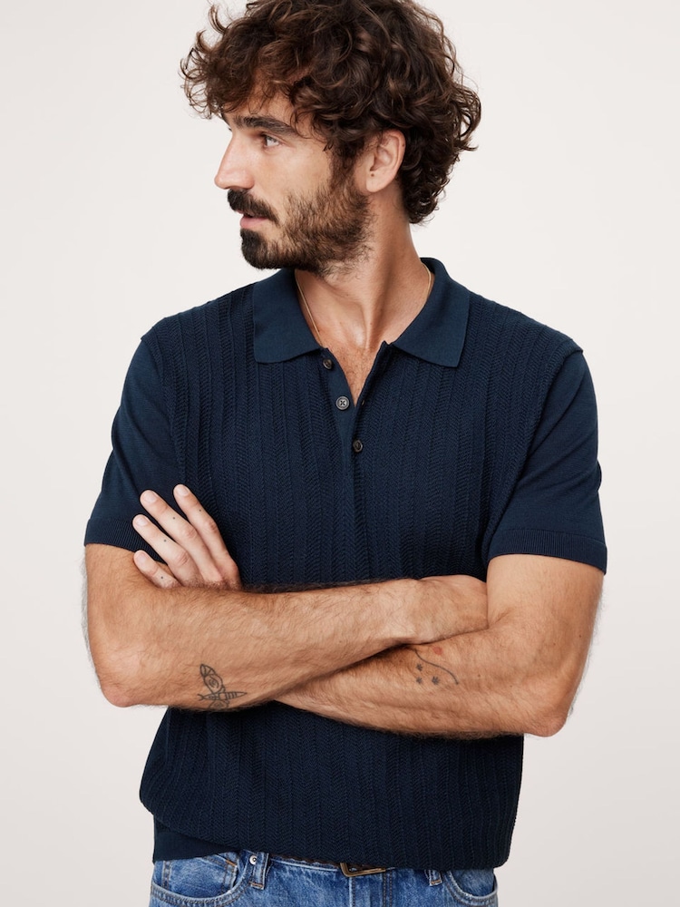 Banana Republic Navy/Blue Herringbone Cotton Sweater Polo Shirt - Image 1 of 1
