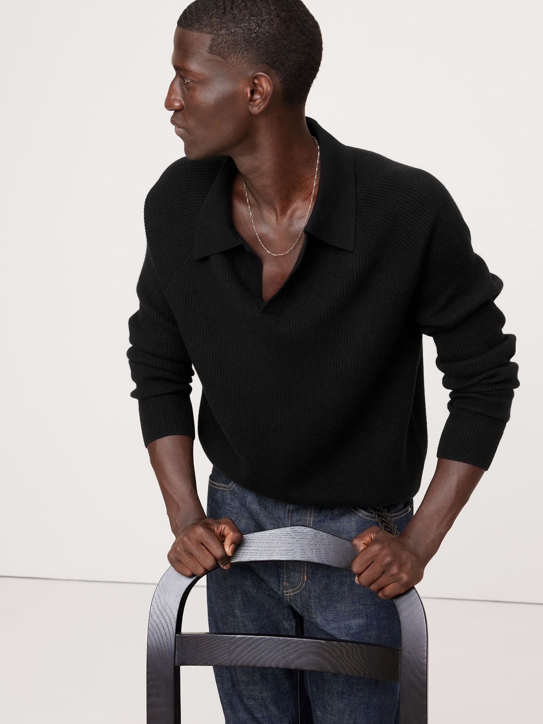 Buy Banana Republic Black Wool-Cashmere Polo Shirt from the Next 
