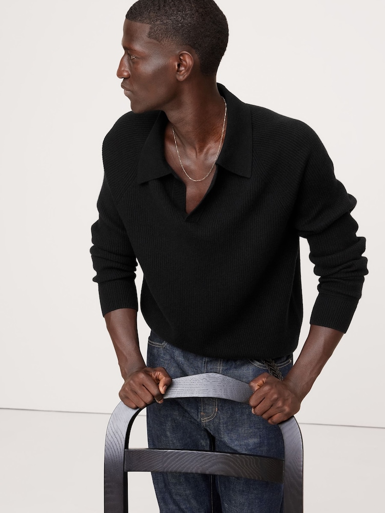 Banana Republic Black Wool-Cashmere Polo Shirt - Image 3 of 5