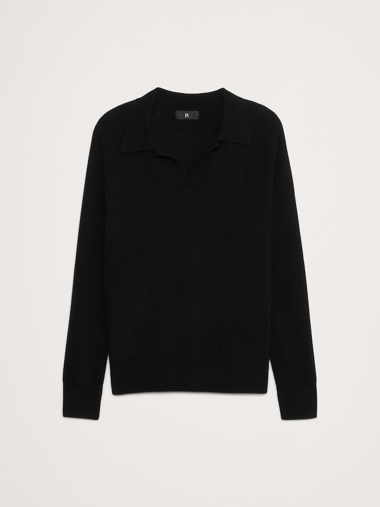 Banana Republic Black Wool-Cashmere Polo Shirt - Image 5 of 5 Banana Republic Black Wool-Cashmere Polo Shirt - Image 5 of 5