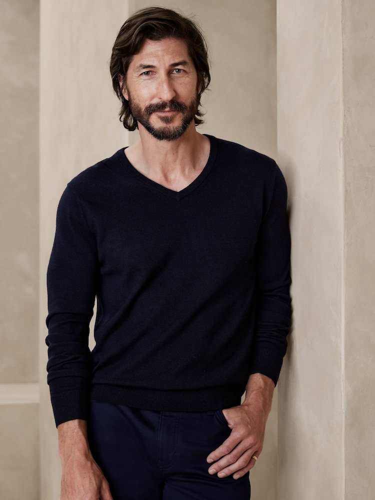 Banana Republic Blue Merino Wool Sante V-Neck Jumper - Image 1 of 4