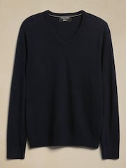 Banana Republic Blue Merino Wool Sante V-Neck Jumper - Image 4 of 4