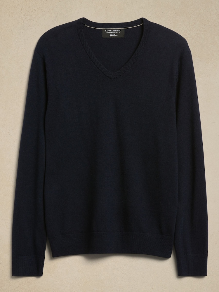 Banana Republic Blue Merino Wool Sante V-Neck Jumper - Image 4 of 4
