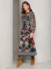 Floral noir - Lipsy Imprimé tissé Manches longues Underbust Mi-long Robe - Image 4 of 4