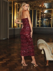 Lipsy Red Bandeau Sequin Midi Dress - Image 4 of 4