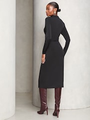 Lipsy Black Jersey Long Sleeve Knot Front Shirt Dress - Image 4 of 4